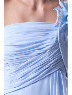 Chiffon One-Shoulder Floor Length Column Hand-made Flowers Prom Dress