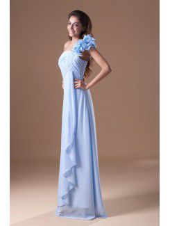 Chiffon One-Shoulder Floor Length Column Hand-made Flowers Prom Dress