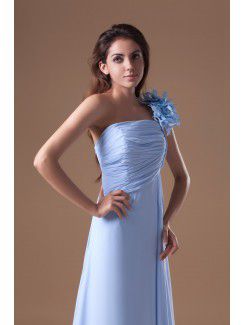 Chiffon One-Shoulder Floor Length Column Hand-made Flowers Prom Dress