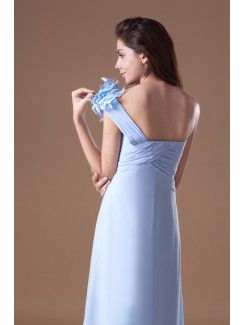 Chiffon One-Shoulder Floor Length Column Hand-made Flowers Prom Dress