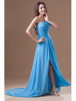 Chiffon Sweetheart Sweep Train A-line Embroidered Prom Dress