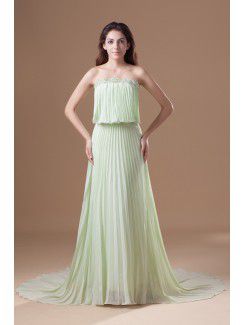 Chiffon Strapless Sweep Train Column Embroidered Prom Dress