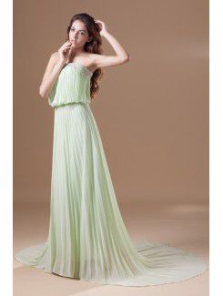 Chiffon Strapless Sweep Train Column Embroidered Prom Dress