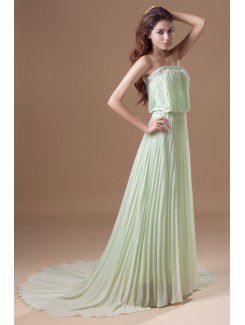 Chiffon Strapless Sweep Train Column Embroidered Prom Dress