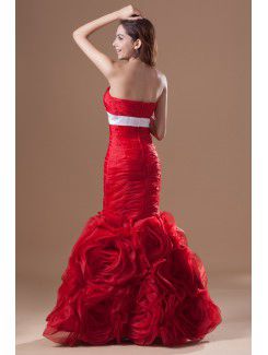 Organza Strapless Sweep Train Sheath Directionally Ruched Prom Dress