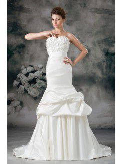 Satin Sweetheart Sweep Train Sheath Embroidered Wedding Dress