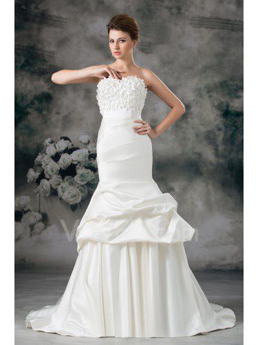 Satin Sweetheart Sweep Train Sheath Embroidered Wedding Dress