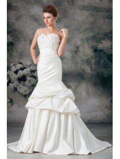 Satin Sweetheart Sweep Train Sheath Embroidered Wedding Dress