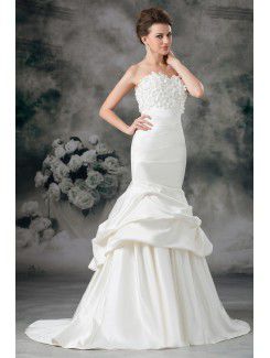 Satin Sweetheart Sweep Train Sheath Embroidered Wedding Dress