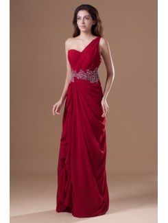 Chiffon One-Shoulder Floor Length Column Embroidered Prom Dress