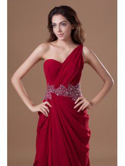 Chiffon One-Shoulder Floor Length Column Embroidered Prom Dress