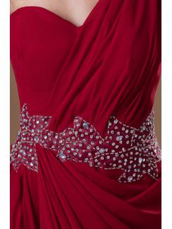 Chiffon One-Shoulder Floor Length Column Embroidered Prom Dress