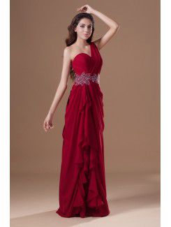 Chiffon One-Shoulder Floor Length Column Embroidered Prom Dress