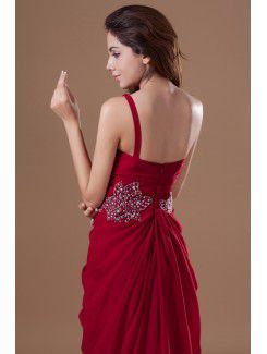 Chiffon One-Shoulder Floor Length Column Embroidered Prom Dress