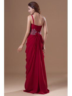 Chiffon One-Shoulder Floor Length Column Embroidered Prom Dress