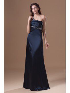 Satin one-shoulder gulv lengde kolonne brodert festkjoler