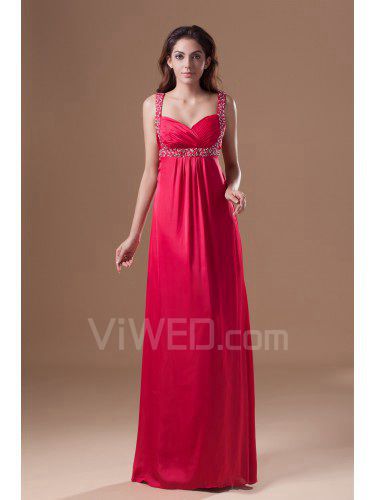 Chiffon Straps Floor Length Column Embroidered Prom Dress