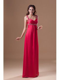 Chiffon Straps Floor Length Column Embroidered Prom Dress