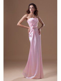 Silk Strapless Floor Length A-line Hand-made Flowers Prom Dress