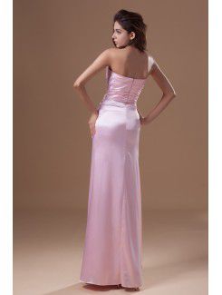 Silk Strapless Floor Length A-line Hand-made Flowers Prom Dress