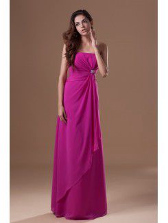 Chiffon Strapless Floor Length Column Embroidered Prom Dress