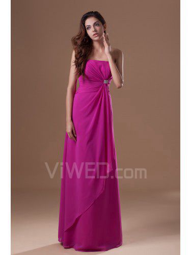 Chiffon strapless vloer lengte kolom geborduurde galajurk