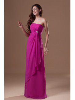 Chiffon Strapless Floor Length Column Embroidered Prom Dress