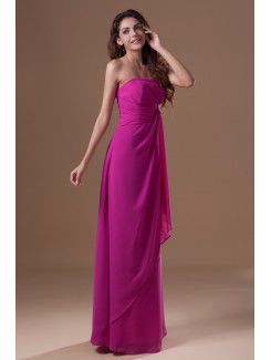 Chiffon Strapless Floor Length Column Embroidered Prom Dress