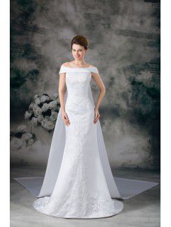 Satin Strapless Cathedral Train Sheath Embroidered Wedding Dress