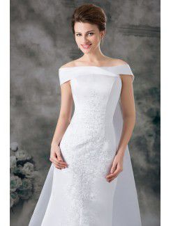 Satin Strapless Cathedral Train Sheath Embroidered Wedding Dress