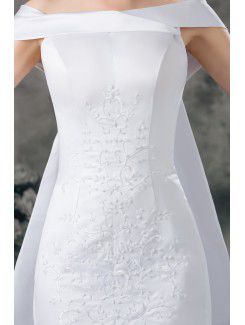 Satin Strapless Cathedral Train Sheath Embroidered Wedding Dress