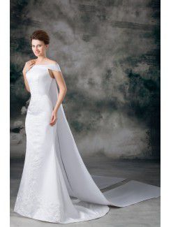 Satin Strapless Cathedral Train Sheath Embroidered Wedding Dress