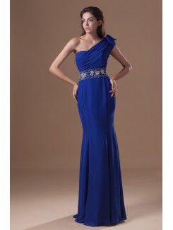 Chiffon Asymmetrical Floor Length Sheath Embroidered Prom Dress