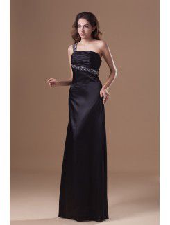 Satin one-shoulder gulv lengde skjede brodert festkjoler