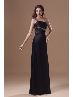 Satin One-Shoulder Floor Length Sheath Embroidered Prom Dress