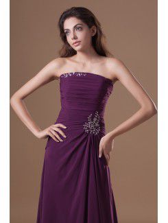 Chiffon Strapless Sweep Train Column Embroidered Prom Dress