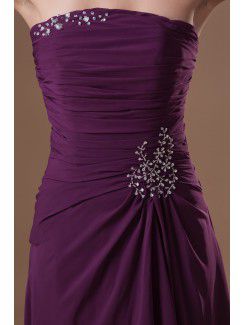 Chiffon Strapless Sweep Train Column Embroidered Prom Dress