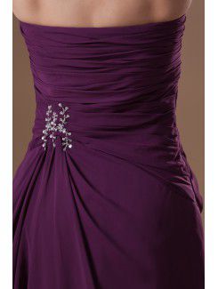 Chiffon Strapless Sweep Train Column Embroidered Prom Dress