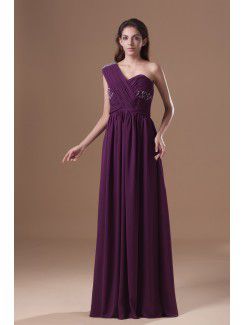 Chiffon One-Shoulder Floor Length Column Embroidered Prom Dress