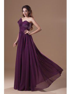 Chiffon One-Shoulder Floor Length Column Embroidered Prom Dress