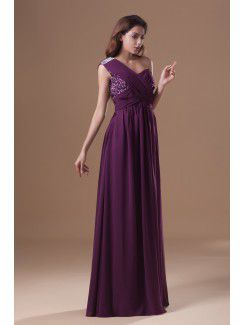 Chiffon One-Shoulder Floor Length Column Embroidered Prom Dress