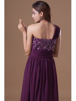 Chiffon One-Shoulder Floor Length Column Embroidered Prom Dress