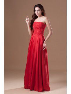 Taffeta Strapless Floor Length Column Embroidered Prom Dress