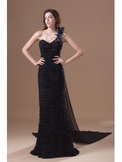 Chiffon One-Shoulder Cathedral Train Sheath Directionally Ruched Prom Dress