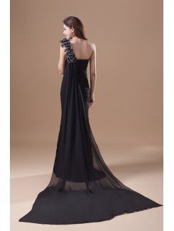 Chiffon One-Shoulder Cathedral Train Sheath Directionally Ruched Prom Dress