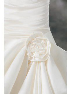Satin Strapless Chapel Train Sheath Hand-made Flower Wedding Dress