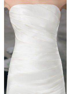 Satin Strapless Chapel Train Sheath Hand-made Flower Wedding Dress