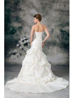 Satin Strapless Chapel Train Sheath Hand-made Flower Wedding Dress