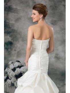 Satin Strapless Chapel Train Sheath Hand-made Flower Wedding Dress