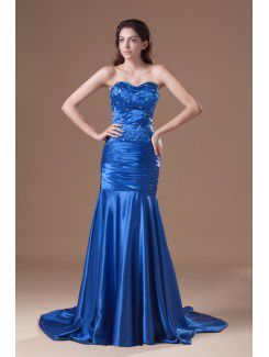 Satin Sweetheart Chapel Train Sheath Embroidered Prom Dress